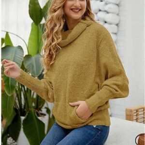 New Cowl Neck Lantern Long Sleeves Knit Sweater